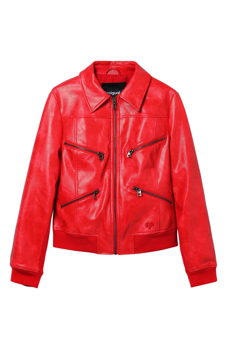Desigual Retro Faux Leather Biker Jacket, Alternate, color,