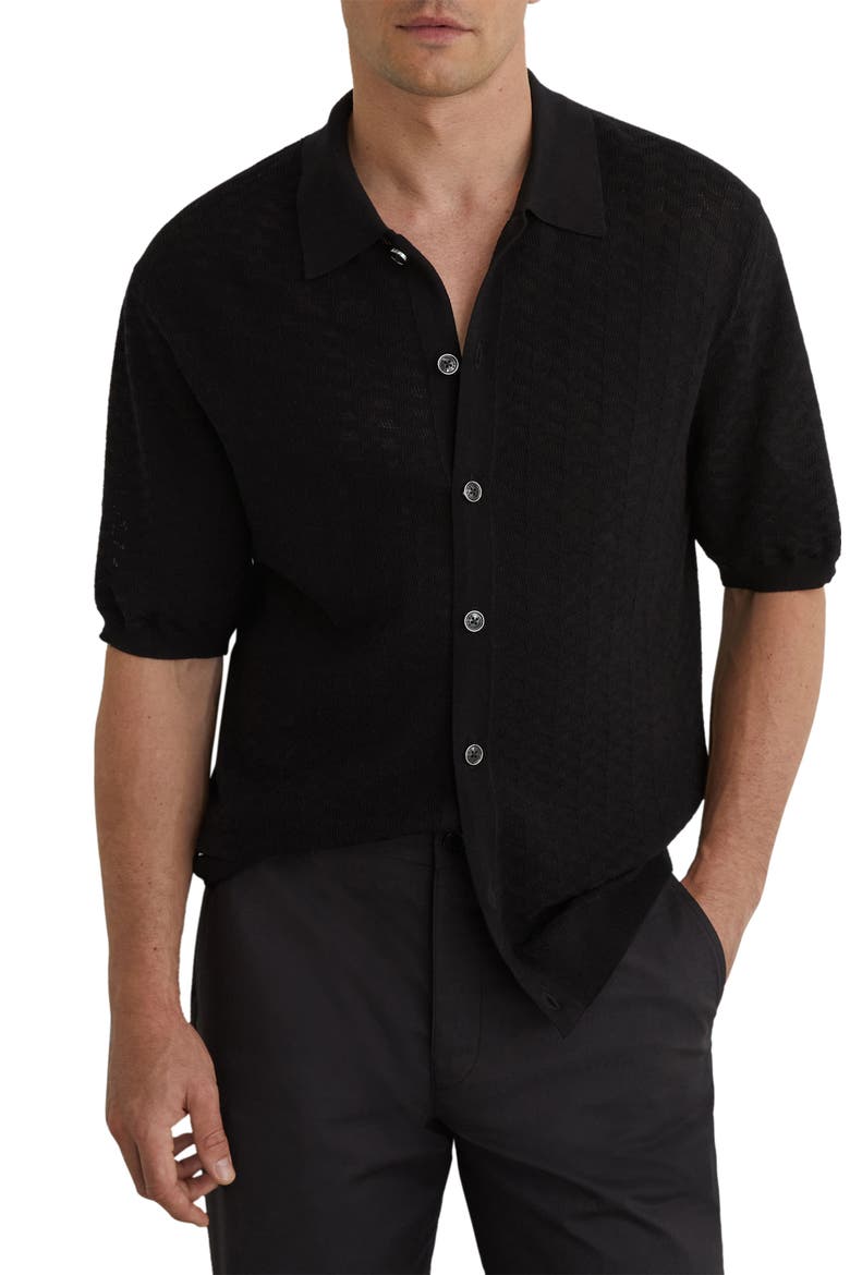 Phoenix Chevron Knit Button-Up Shirt, Main, color, BLACK