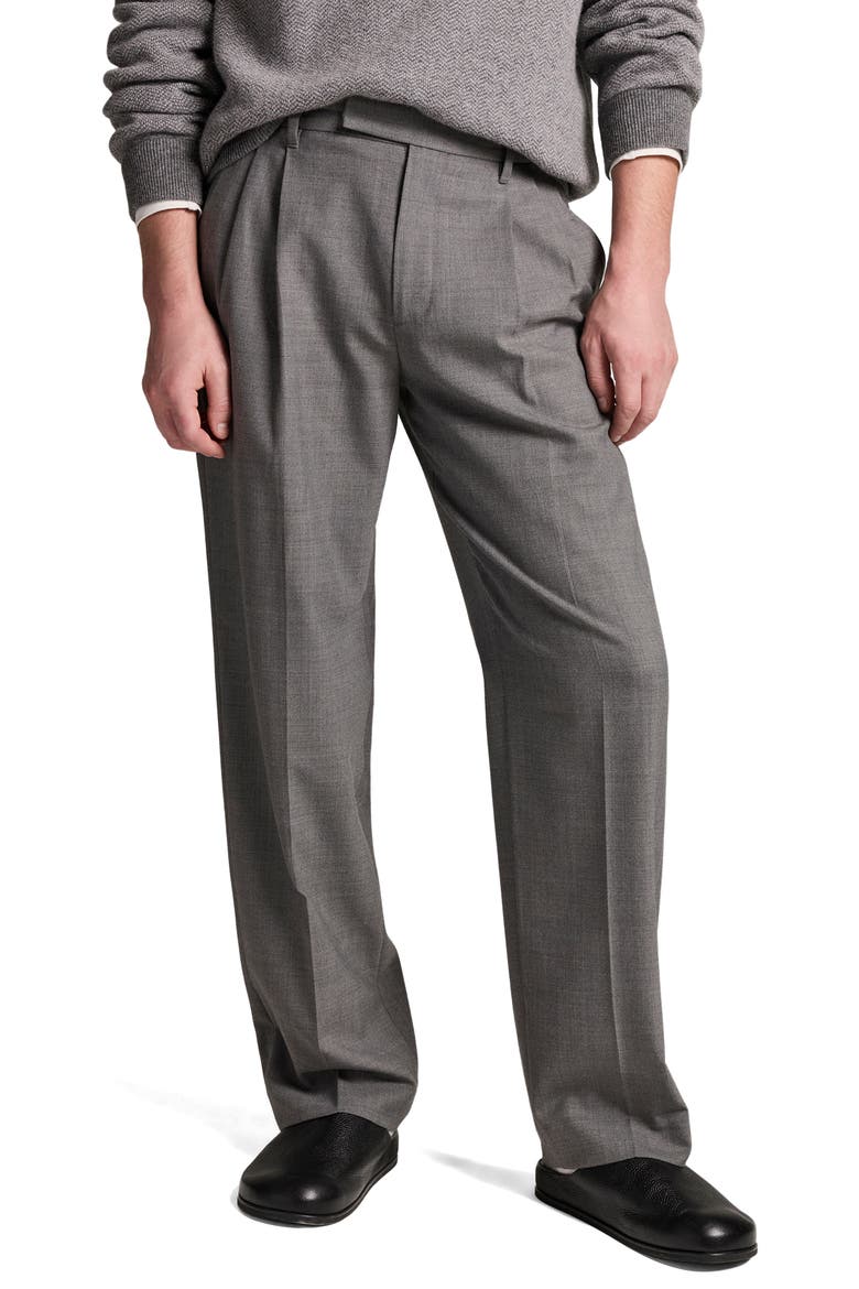 Louie Double Pleated Refined Twill Trousers, Main, color, MED H GREY
