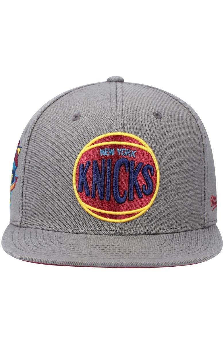 Mitchell & Ness Men's Mitchell & Ness Charcoal New York Knicks Hardwood Classics 50th Anniversary Carbon Cabernet Fitted Hat, Alternate, color,