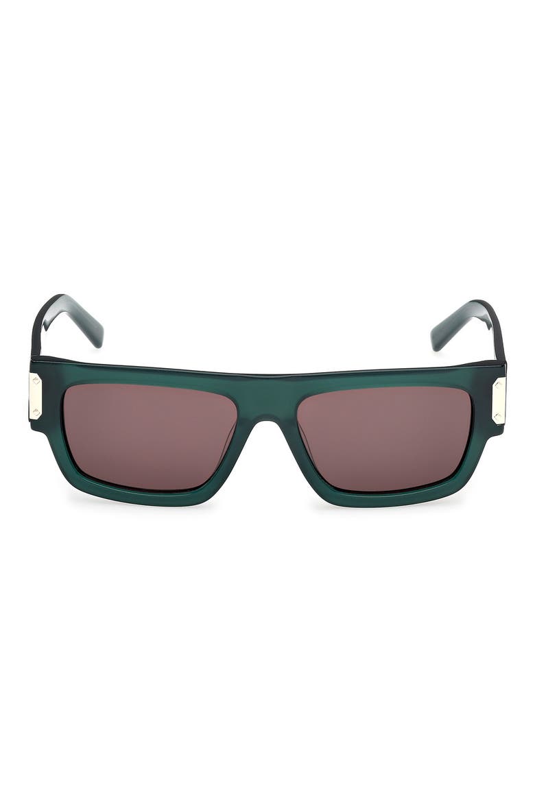 54mm Polarized Rectangular Sunglasses, Main, color, SHINY DARK GREEN / BROWN