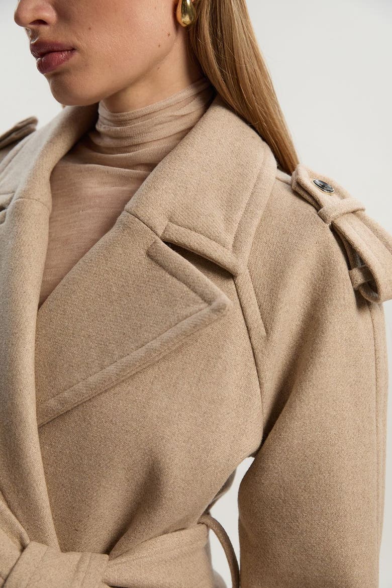 Wool Tailored Belted Midi Coat, Alternate, color, Oatmeal