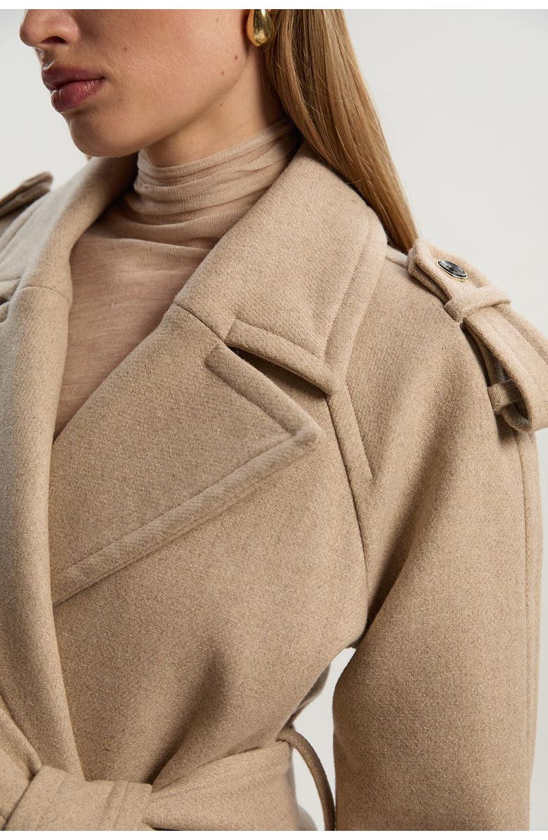 Karen Millen Wool Tailored Belted Midi Coat, Alternate, color, Oatmeal