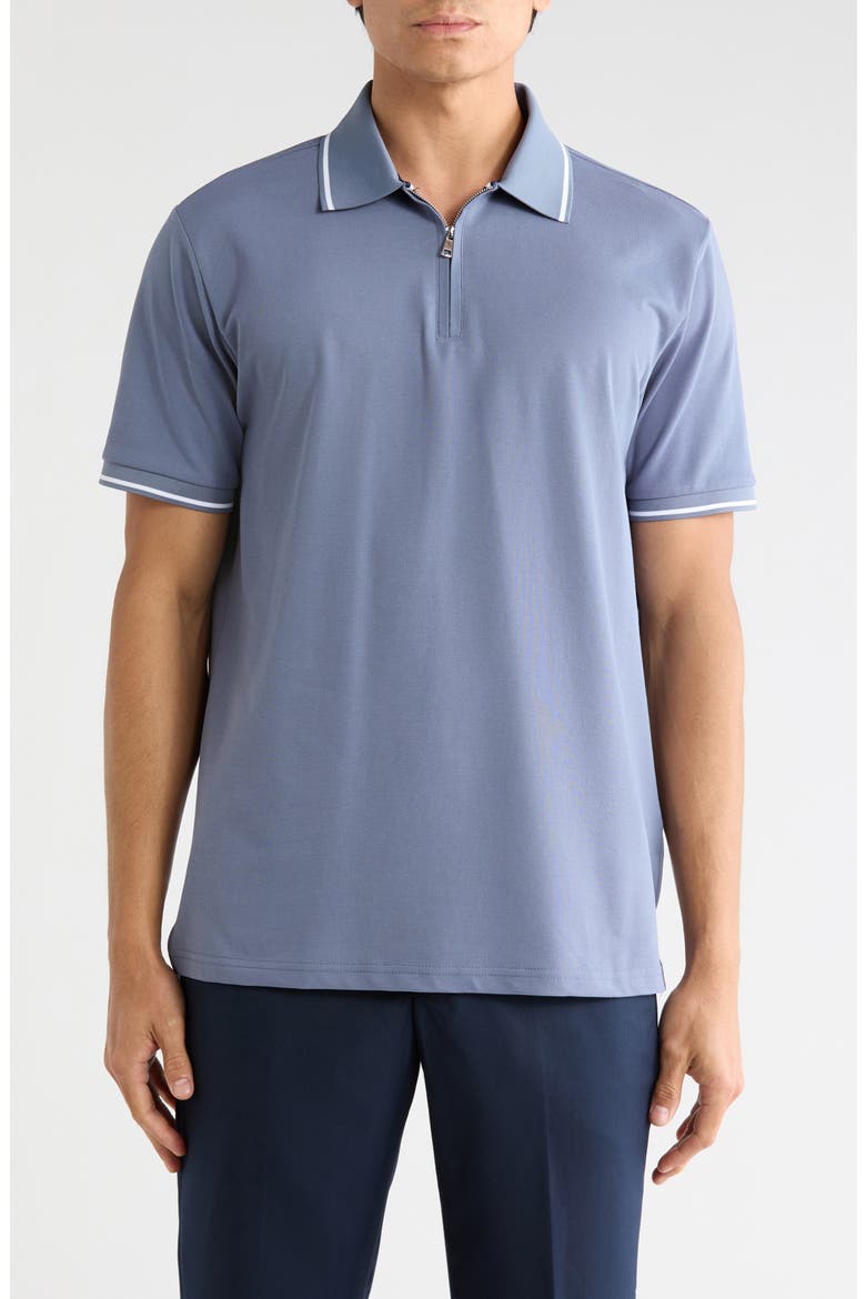 Tipped Quarter Zip Knit Polo, Main, color, SKY BLUE