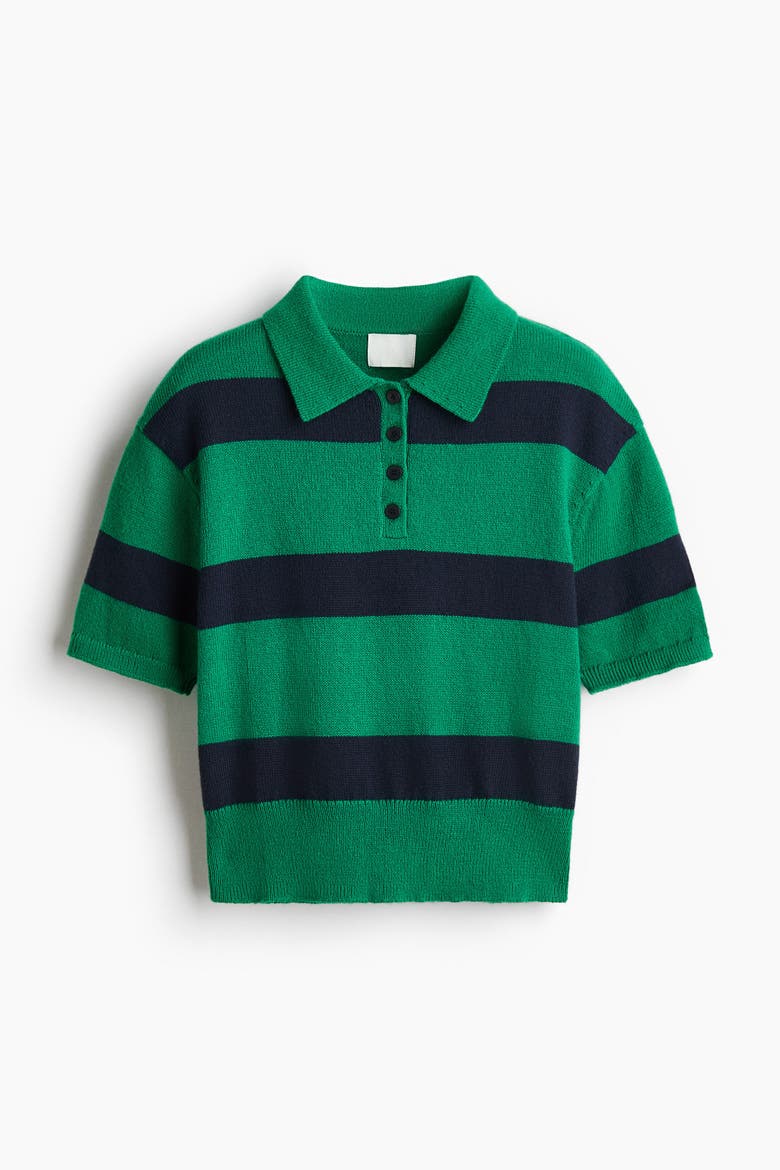Fine-Knit Polo Shirt, Alternate, color, Green/navy blue striped