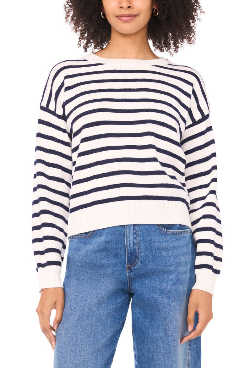Stripe Combed Cotton Sweater, Main, color, ANTIQUE WHITE