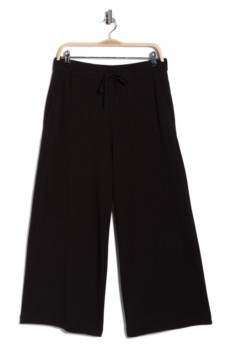 Organic Cotton French Terry Crop Wide Leg Pants, Alternate, color, BLACK