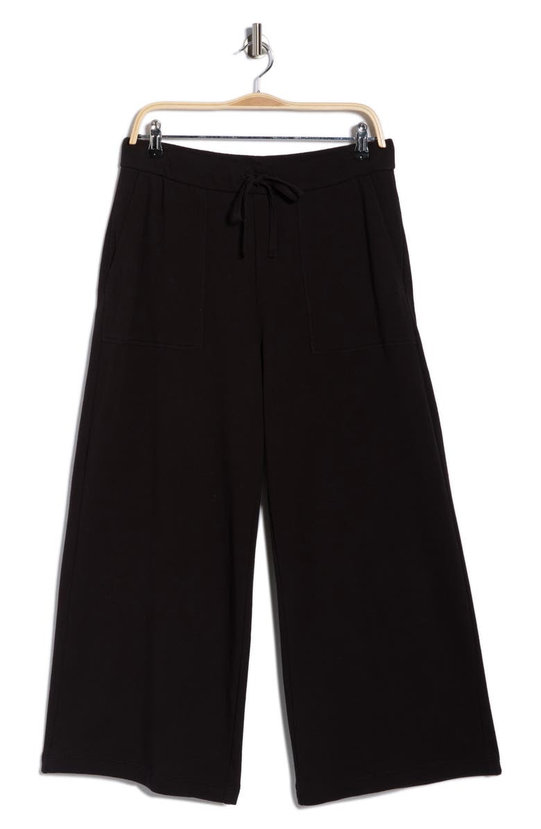 Eileen Fisher Organic Cotton French Terry Crop Wide Leg Pants, Main, color, Black