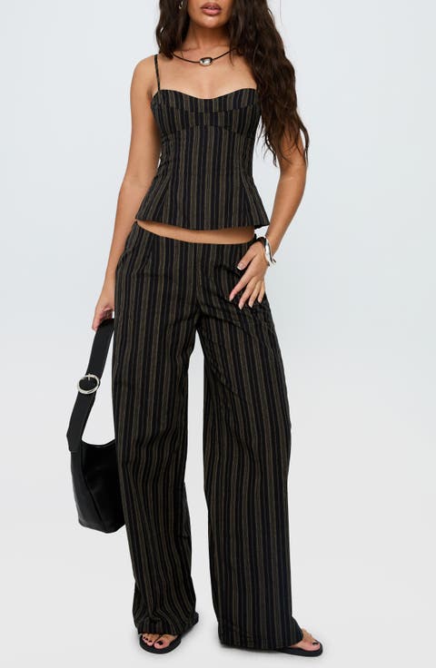 Kierstyn Stripe Crop Cotton Top & Wide Leg Pants Set