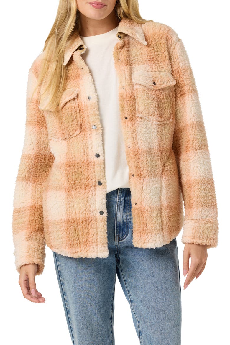 Zuma High Pile Plaid Shirt Jacket, Alternate, color, PEACH LIGHT