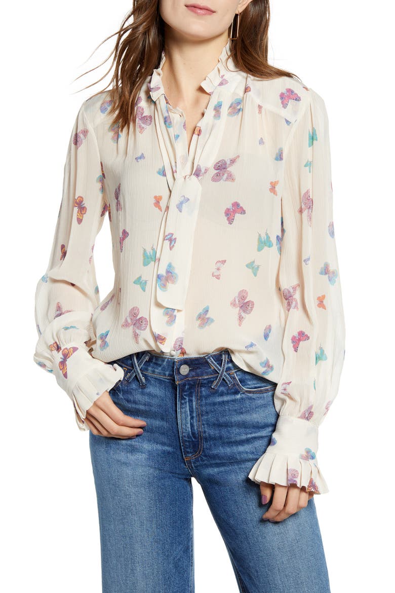 Leonetta Tie Neck Blouse, Main, color, PARCHMENT