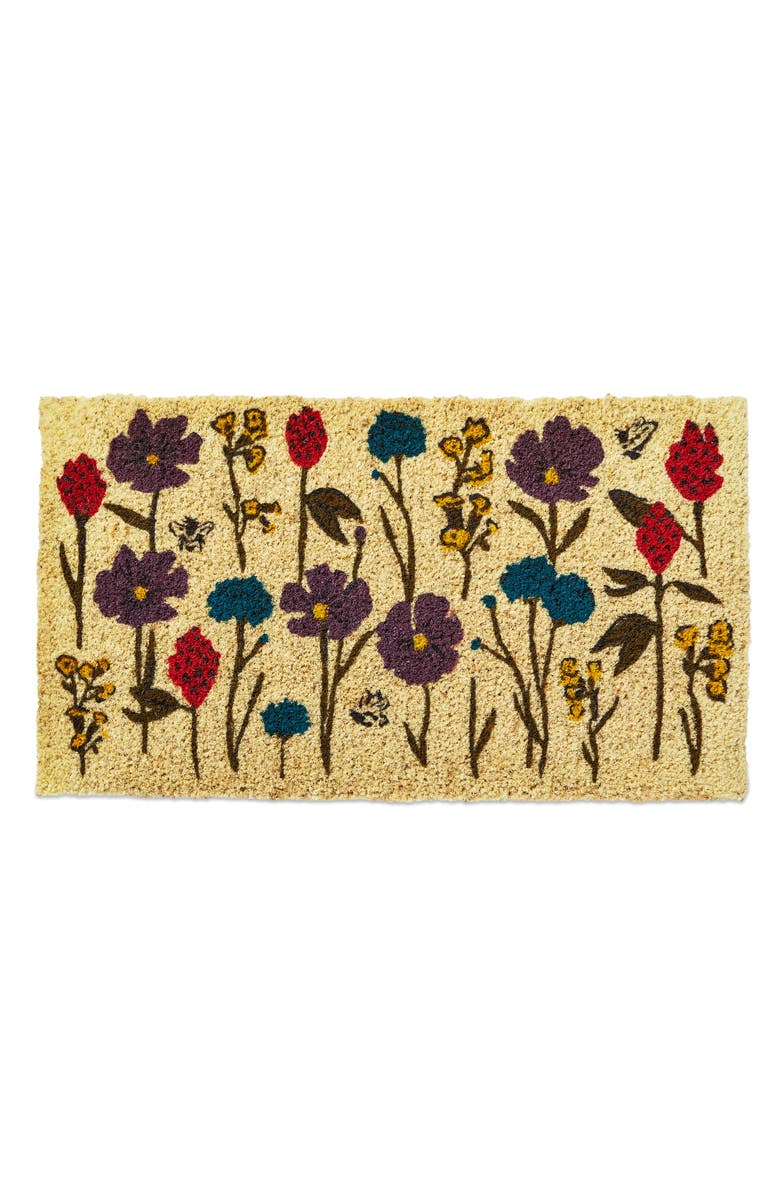 tag Bee Flowers Coir Mat Rectangle Indoor Outdoor Welcome Mat, Main, color, Yellow