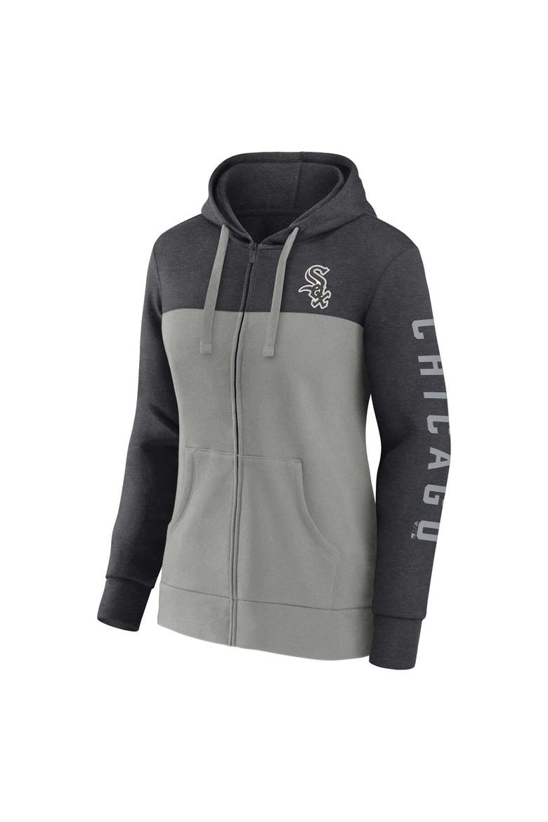 Women's Fanatics Branded Heather Charcoal/Gray Chicago White Sox City Ties Hoodie Full-Zip Sweatshirt, Alternate, color, Heather Charcoal