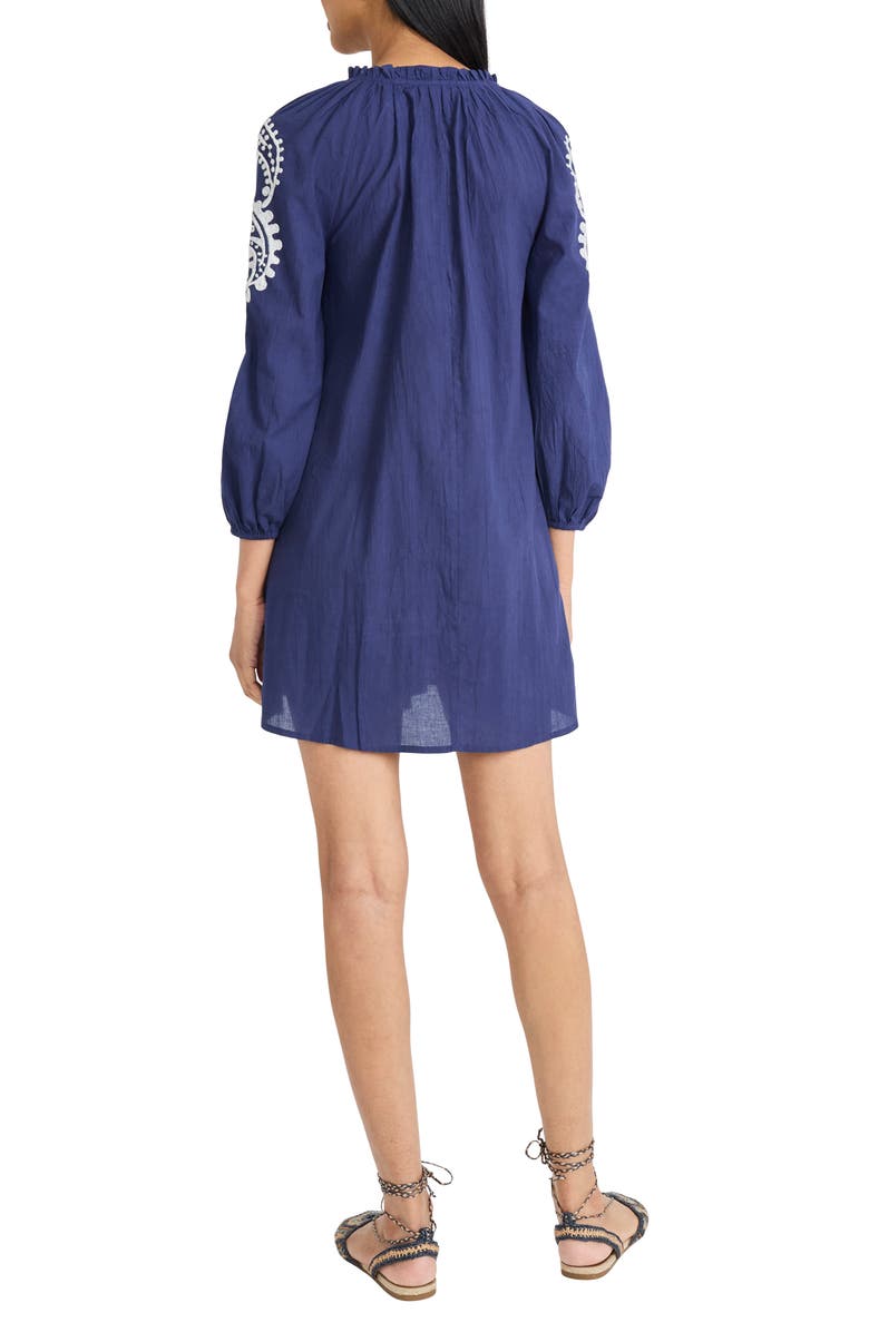 The Good Journey Embroidered Long Sleeve Cotton Shift Dress, Alternate, color, Oceana