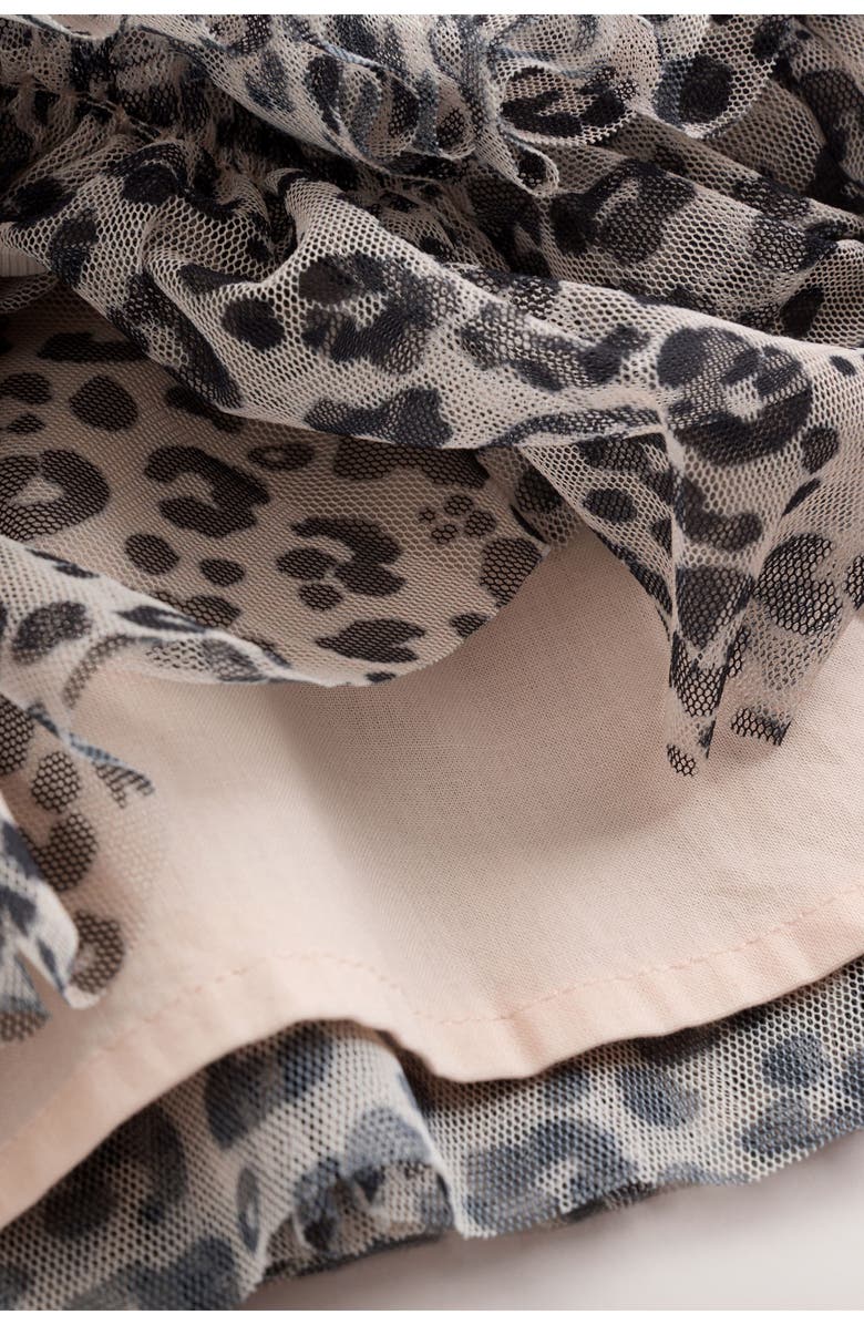 NEXT Leopard Print Ruffle Mesh Dress, Alternate, color, Beige Multi