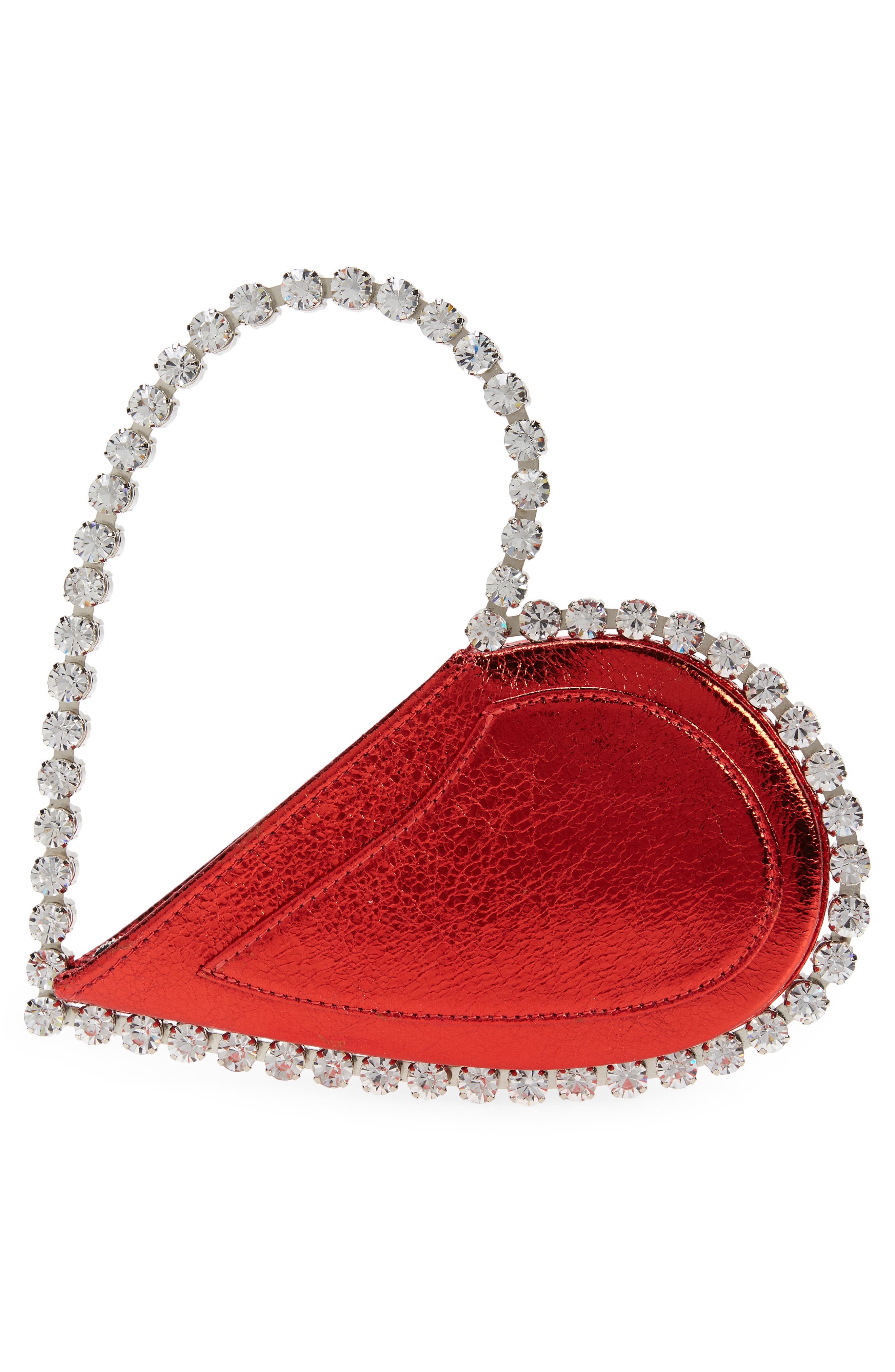 Love Crystal Metallic Leather Top Handle Bag, Alternate, color, RED
