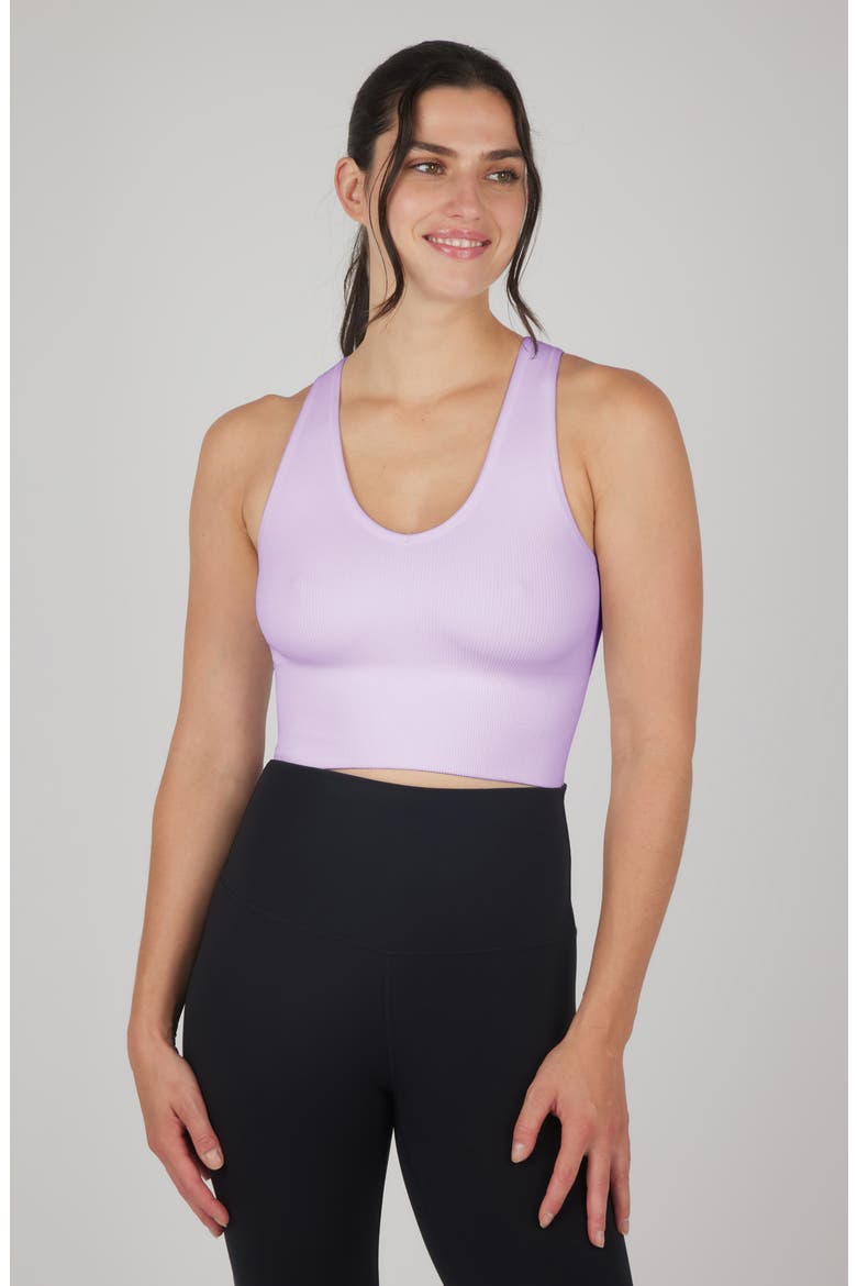 Seamless V-Neck Rib Crop Tank, Alternate, color, ORCHID BLOOM/WHITE