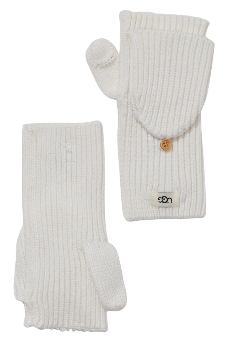 UGG Cozy Ribbed Knit Flip Mittens, Main, color, IVORY/ IVORY