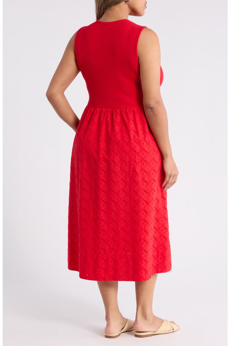 Mixed Media Midi Dress, Alternate, color, RED RADISH