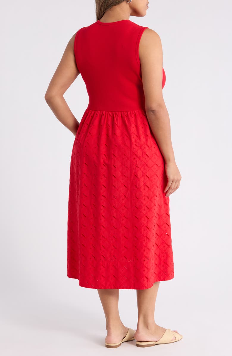 Caslon<sup>®</sup> Mixed Media Midi Dress, Alternate, color, Red Radish