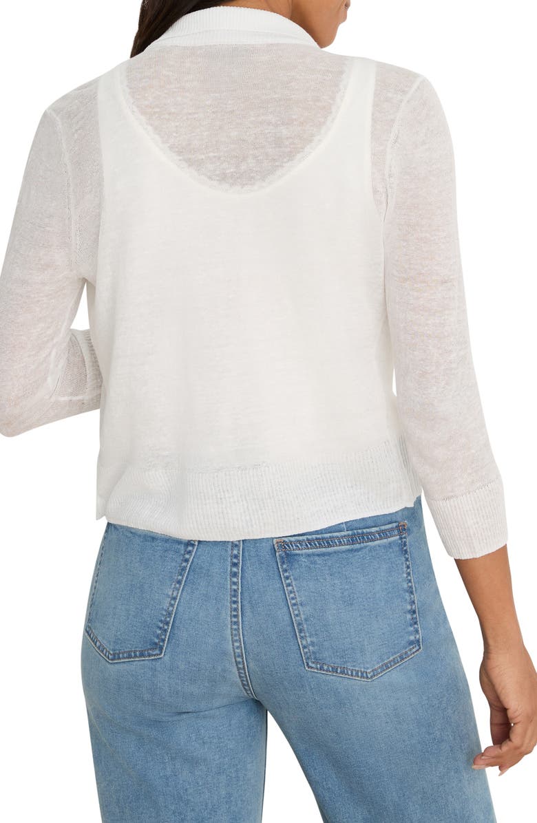 NIC+ZOE Featherknit Linen Blend Cardigan, Alternate, color, Paper White