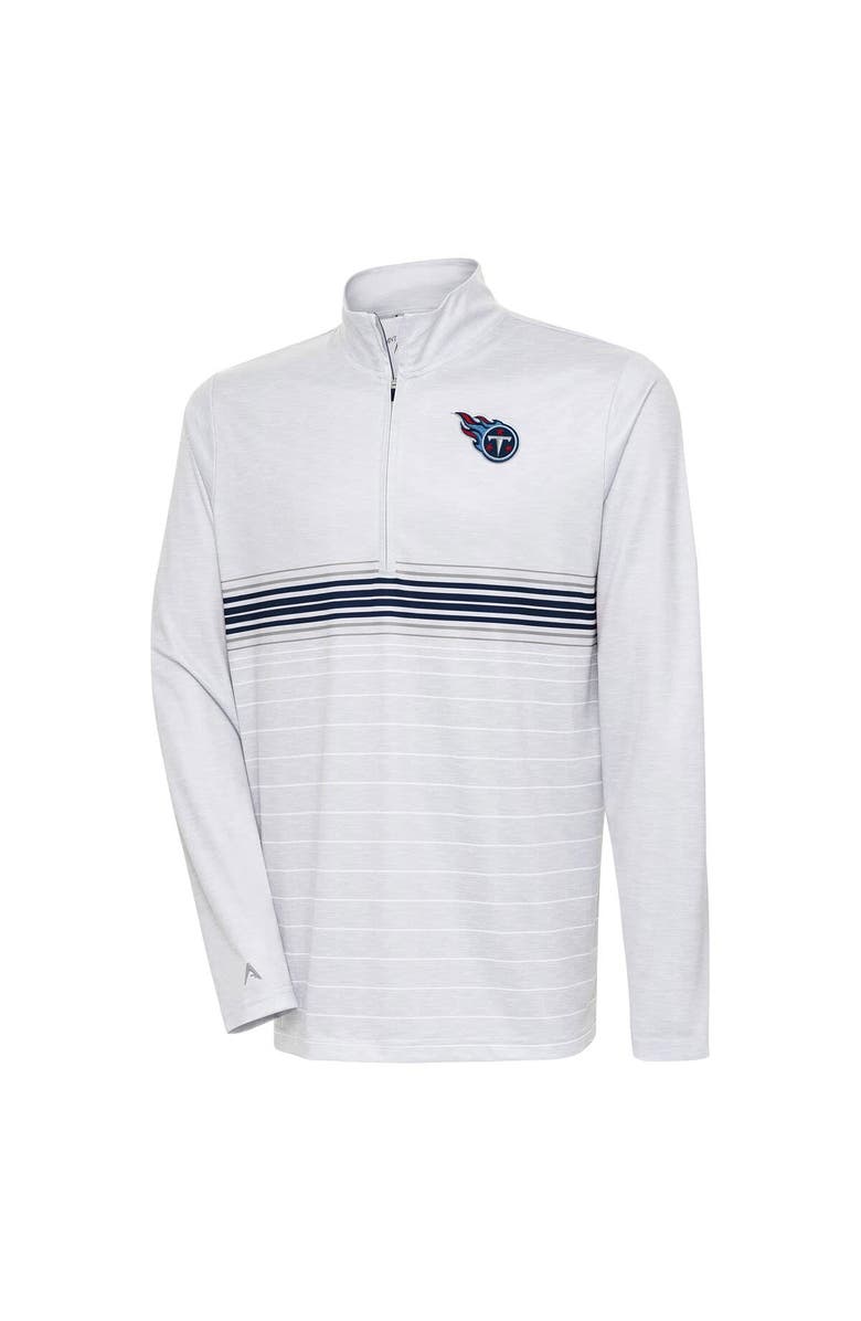 ANTIGUA Men's Antigua Heather Gray/Navy Tennessee Titans Bullseye Quarter-Zip Pullover Top, Main, color, 