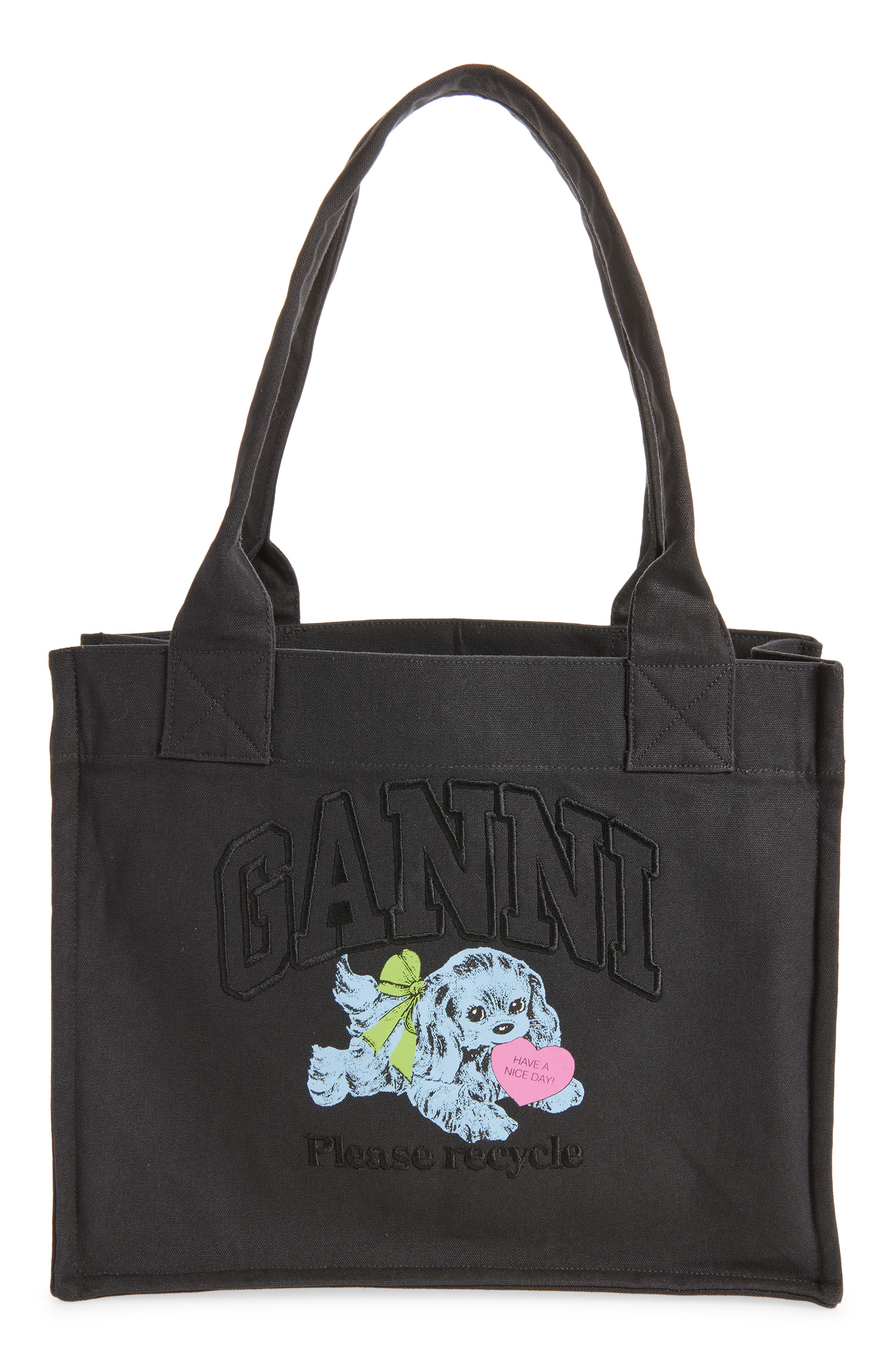 Ganni Large Dog Graphic Shopper, Main, color, 