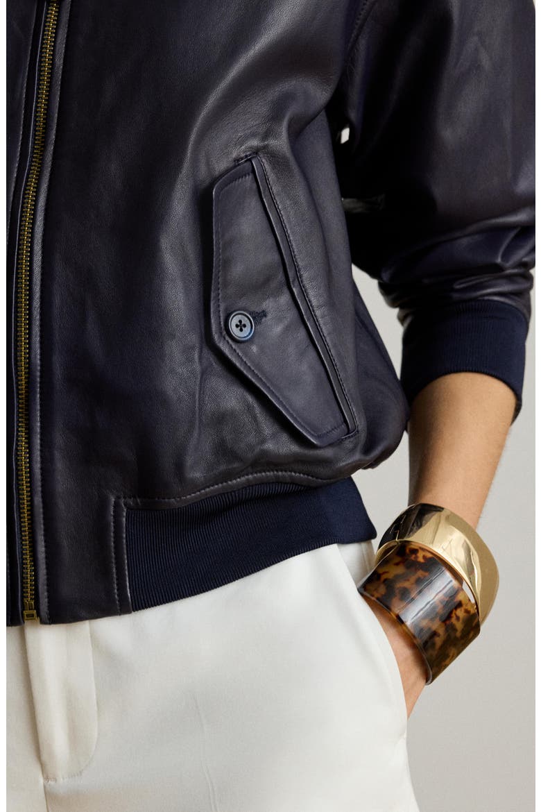 Modern Leather Bomber Jacket, Alternate, color, REFINED NAVY BLUE