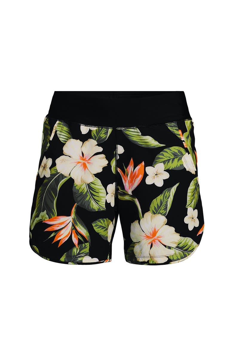 Lands' End SunShade UPF 50 5" Board Shorts, Alternate, color, Hibiscus Floral/Black