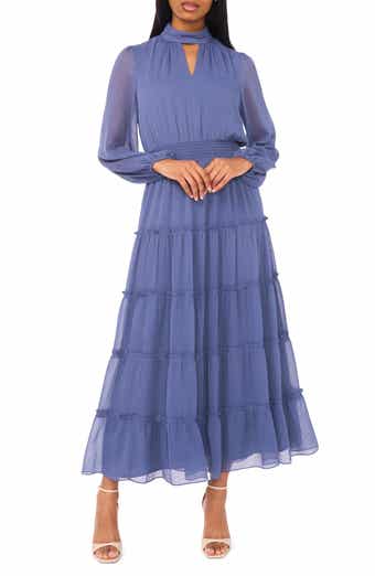 Halogen® Long Sleeve Tiered Chiffon Maxi Dress