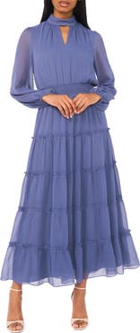 Halogen® Long Sleeve Tiered Chiffon Maxi Dress