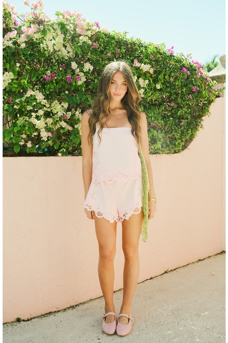 x Hannah Lovey Porter Lola Cotton Eyelet Drawstring Shorts (Nordstrom Exclusive), Alternate, color, LIGHT PINK