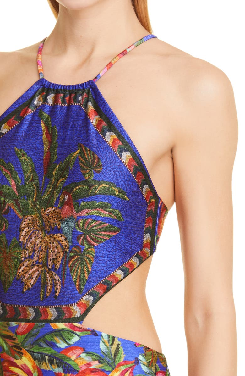 FARM Rio Tropical Scarf Satin One-Piece Swimsuit, Alternate, color, 