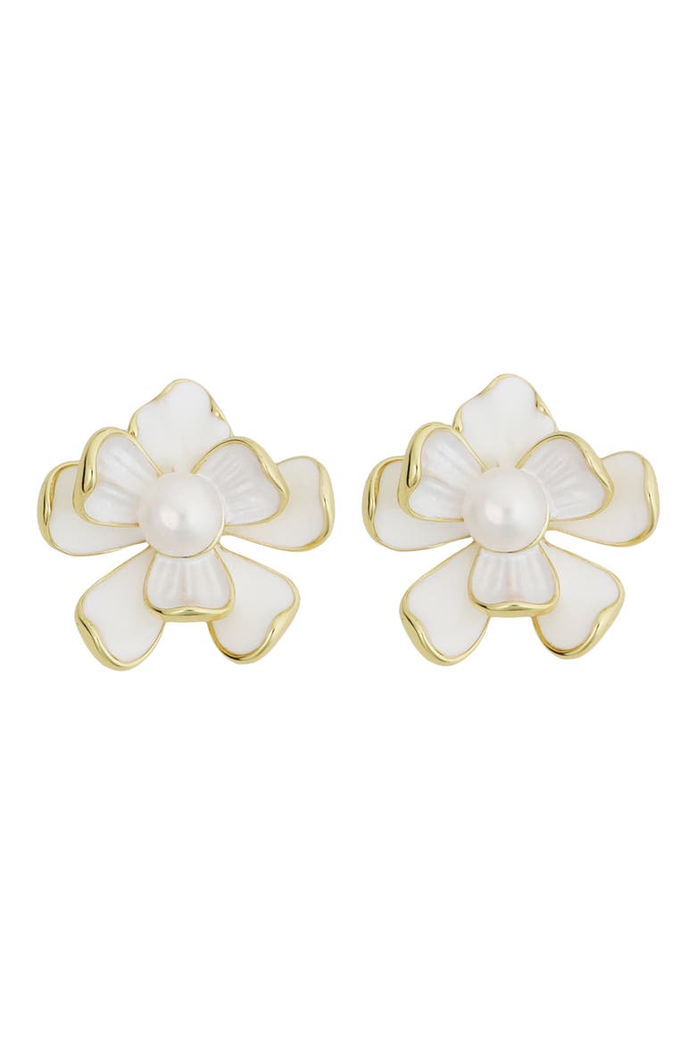 Enamel & Freshwater Pearl Earrings, Main, color, WHITE
