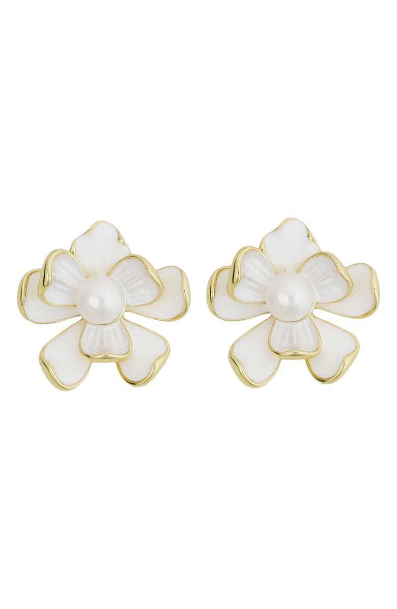 Panacea Enamel & Freshwater Pearl Earrings, Main, color, White