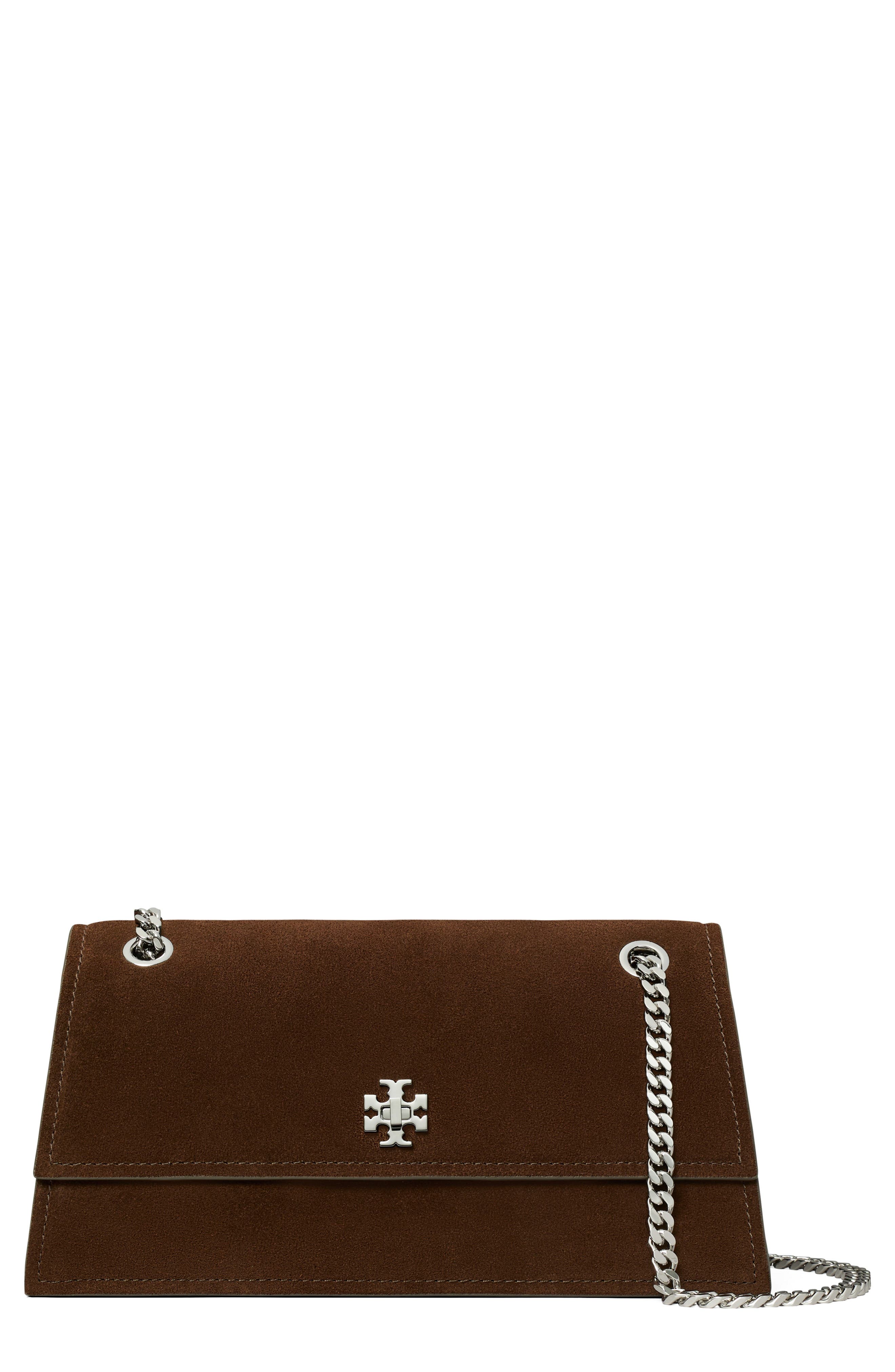 Tory Burch Kira Turnlock Suede Convertible Shoulder Bag, Main, color, Dark Cocoa