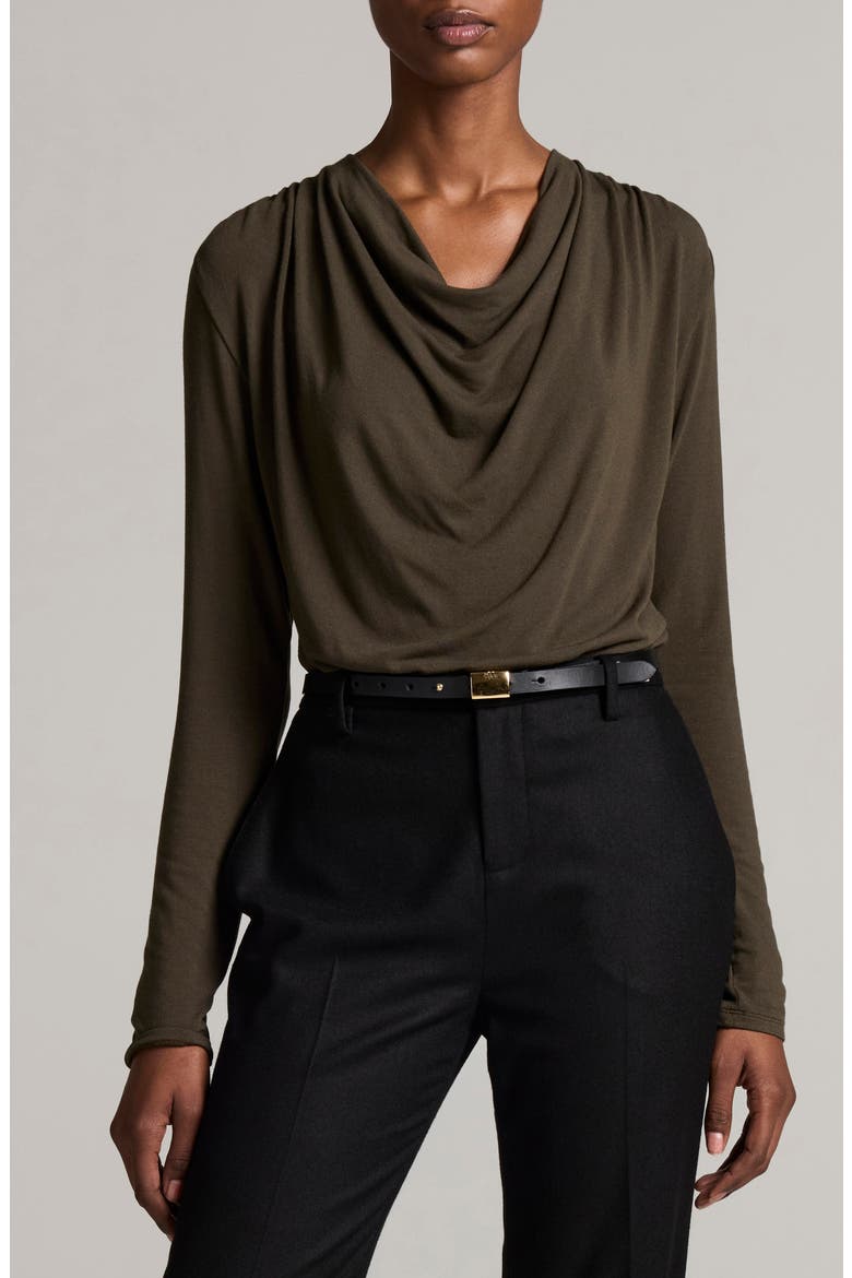 Cowl Neck Long Sleeve Top, Main, color, DARK MOSS