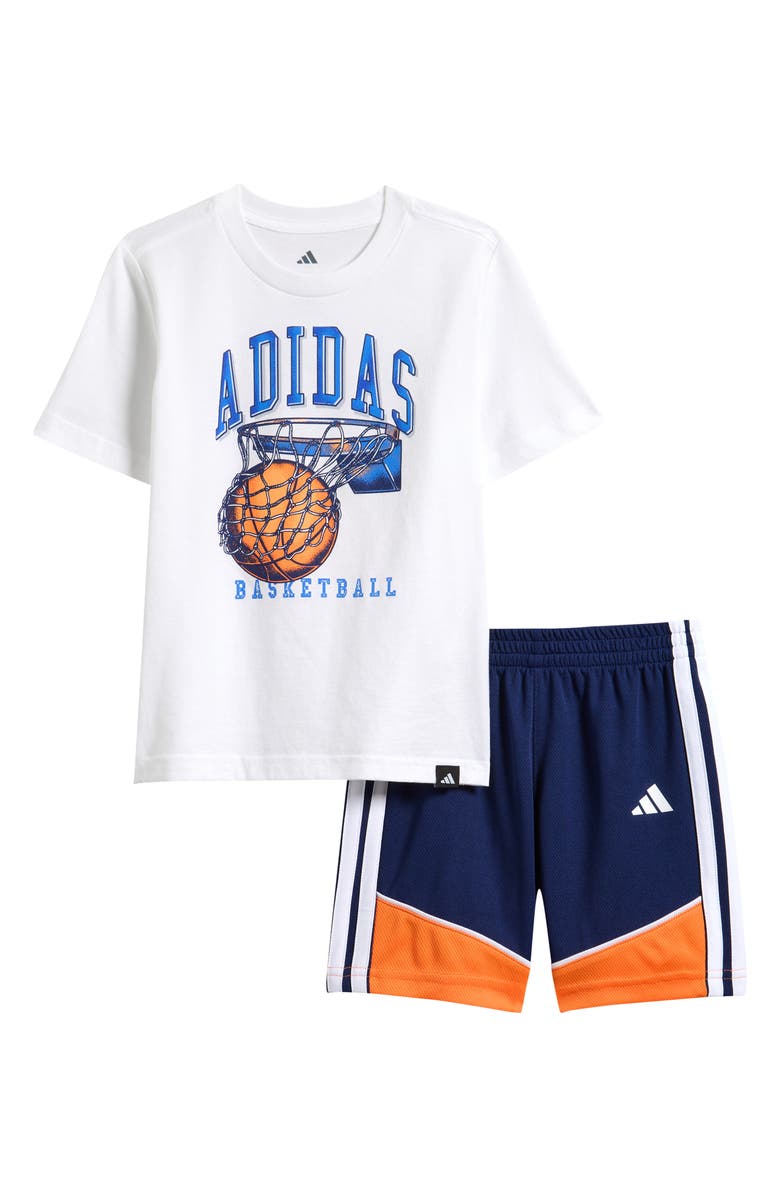 adidas Kids' Basketball Graphic T-Shirt & Athletic Shorts Set, Main, color, White