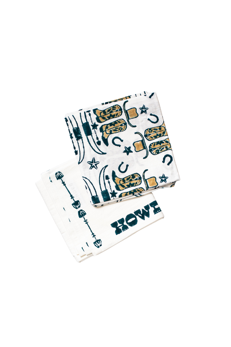 Tea Towel Set - Howdy Cowgirl, Main, color, Midnight