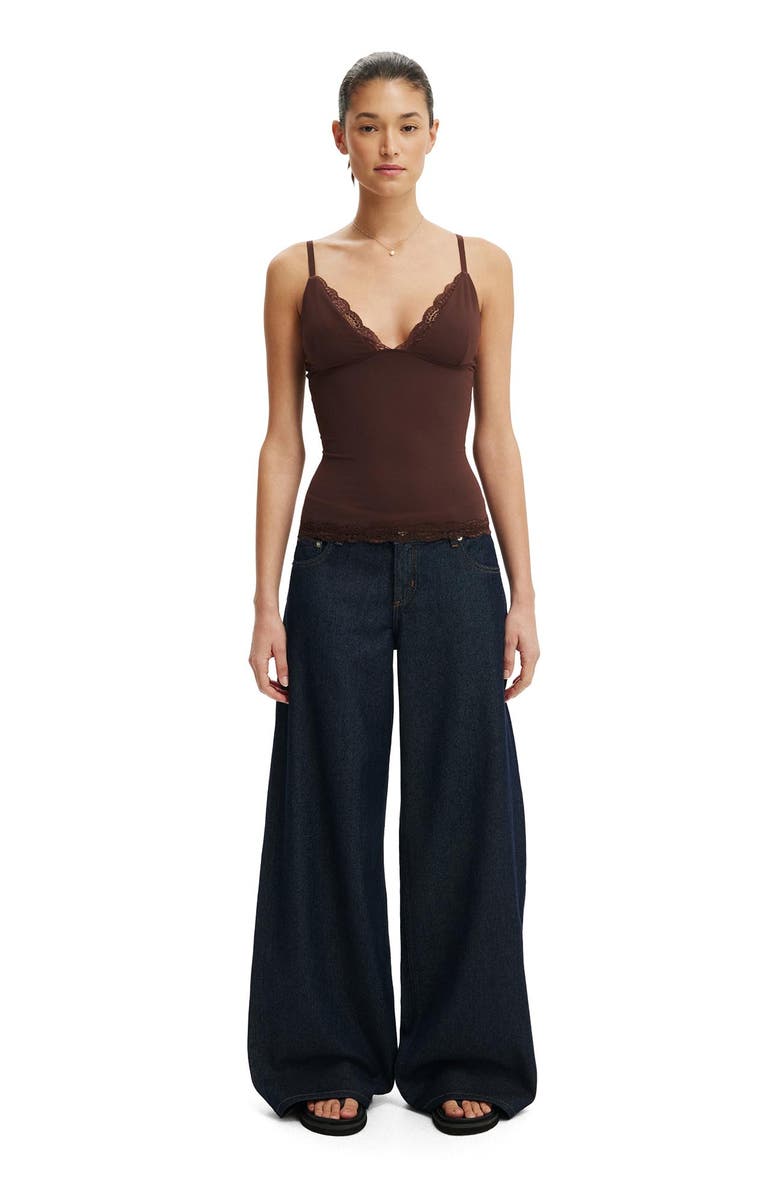 Cotton On Women's Hold Me Lace Trim Cami, Alternate, color, Dark Oak