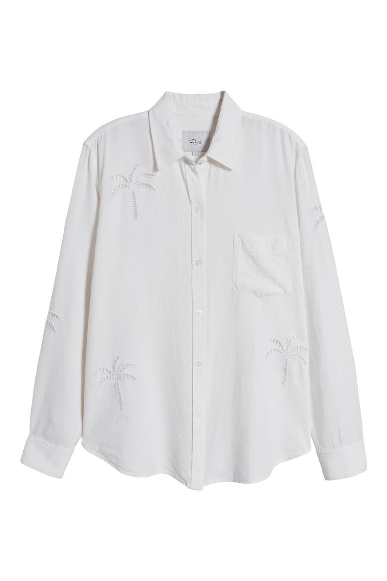 Charli Palm Eyelet Linen Blend Button-Up Shirt, Alternate, color, WHITE PALM TREE EYELET