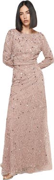 MARYISA Modest Embellished Sequin Beaded Dress Maxi in Blush
