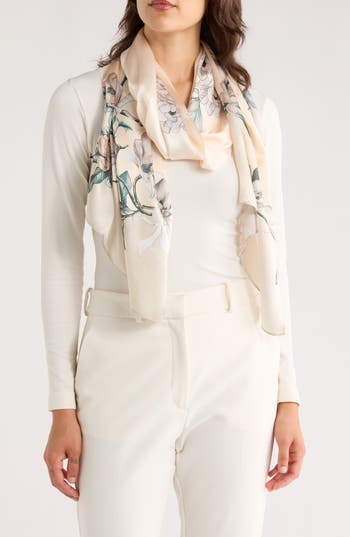 La Fiorentina Floral Print Silk Scarf In Neutral