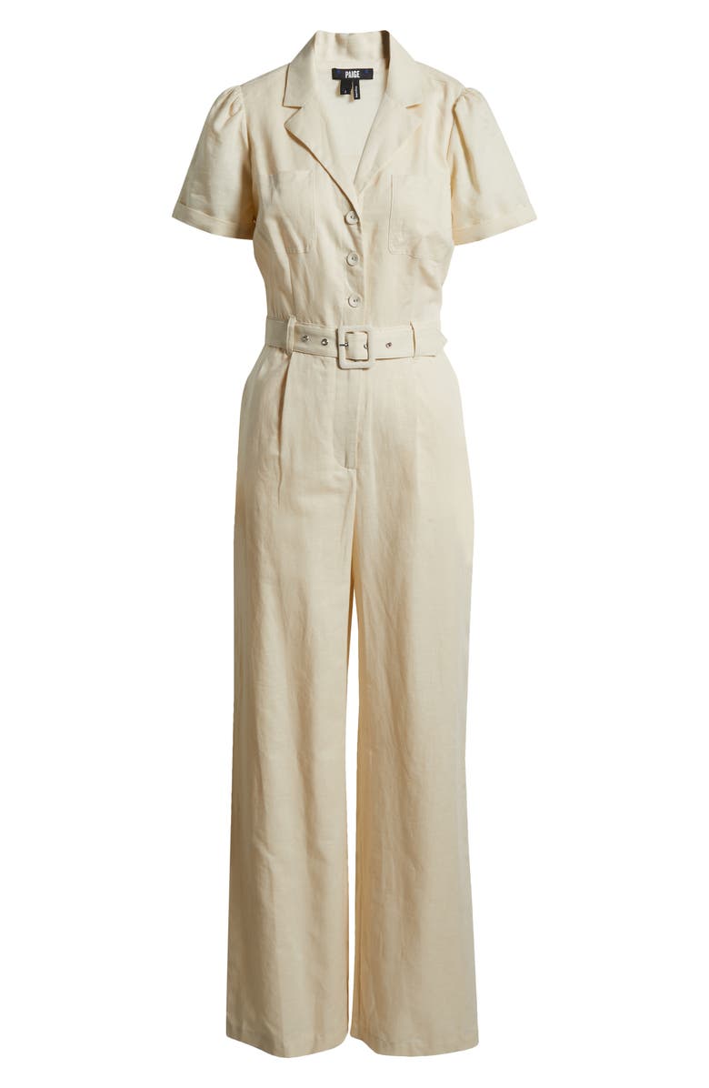 PAIGE Aislee Belted Linen Blend Jumpsuit, Alternate, color, Parchmt