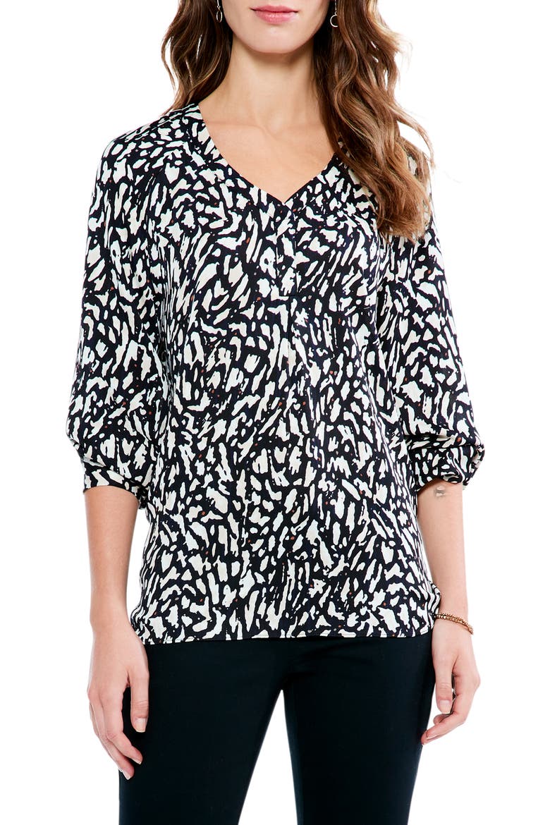 Textured Night V-Neck Top, Main, color, BLACK MULTI