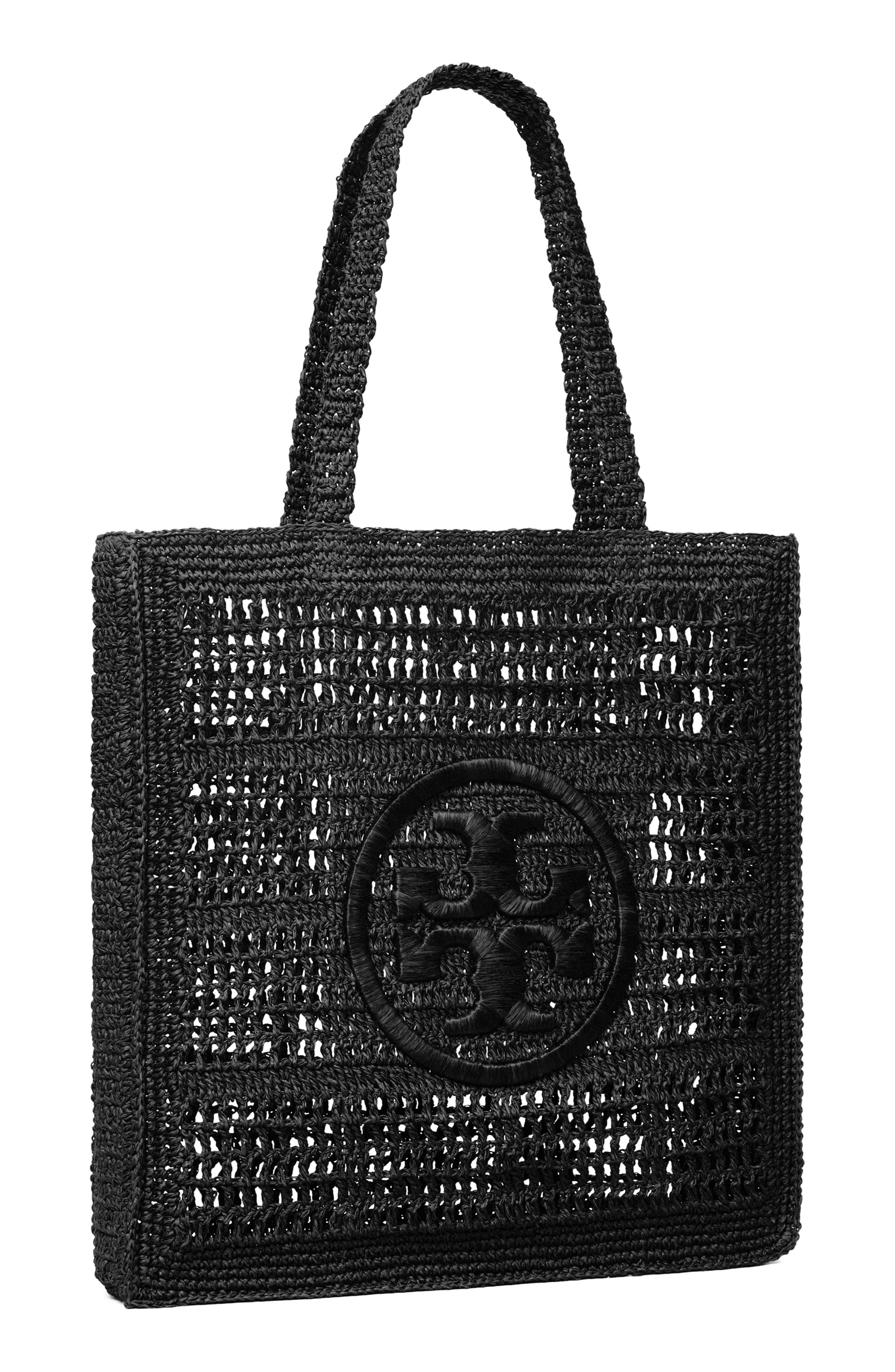 Tory Burch Ella Hand-Crocheted Tote, Alternate, color, Black