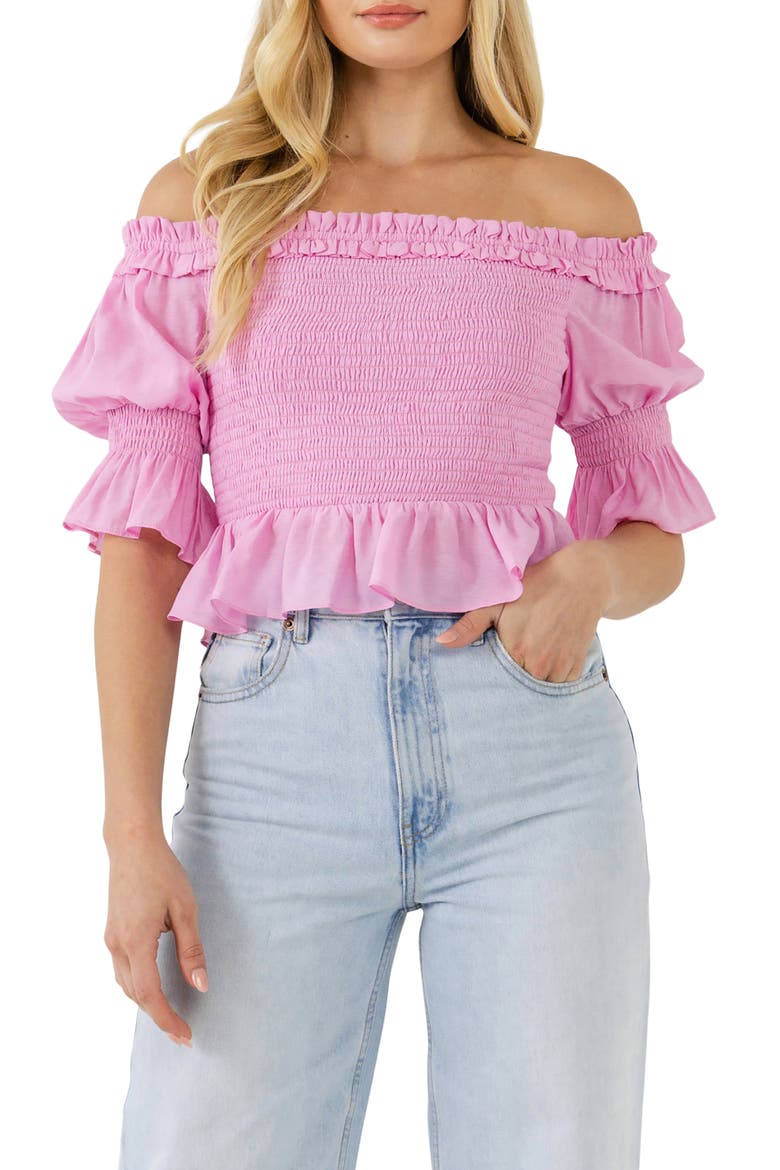 Off the Shoulder Smocked Top, Alternate, color, PINK