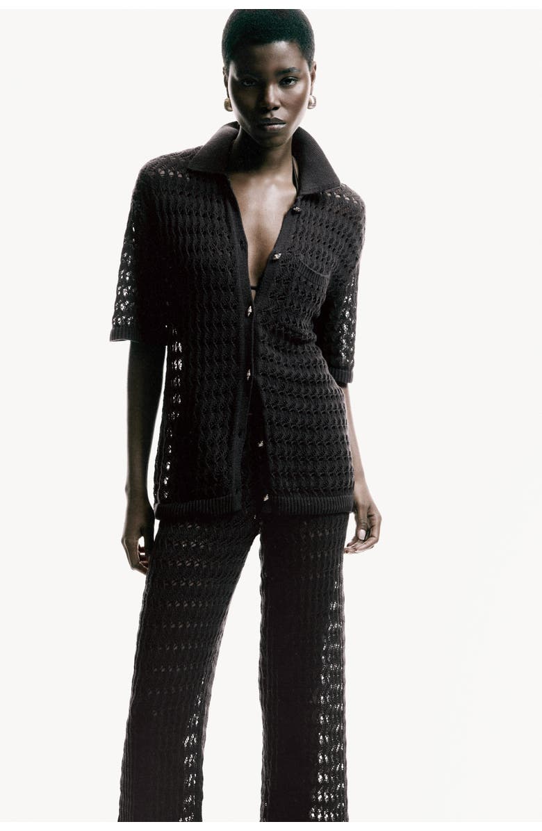 H&M Crochet-look Cotton Trousers, Alternate, color, Dark Brown