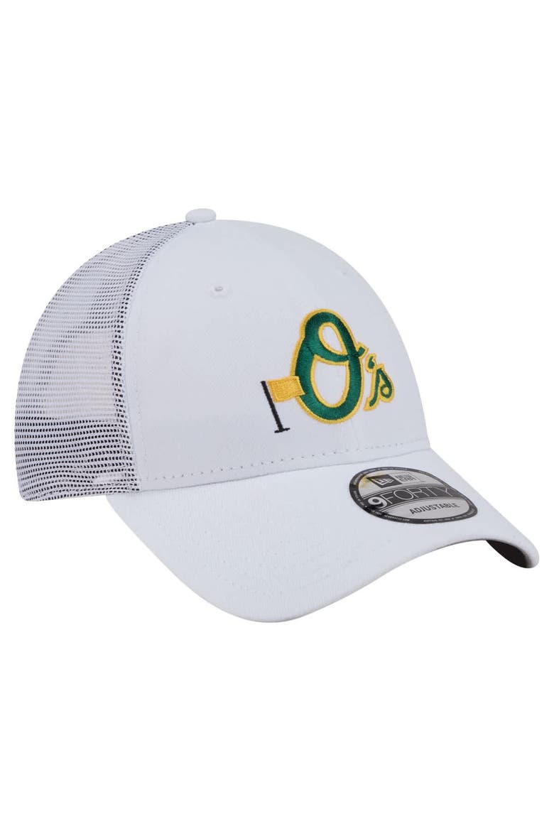 Men's New Era  White Baltimore Orioles Flag 9FORTY Trucker Adjustable Hat, Alternate, color, White