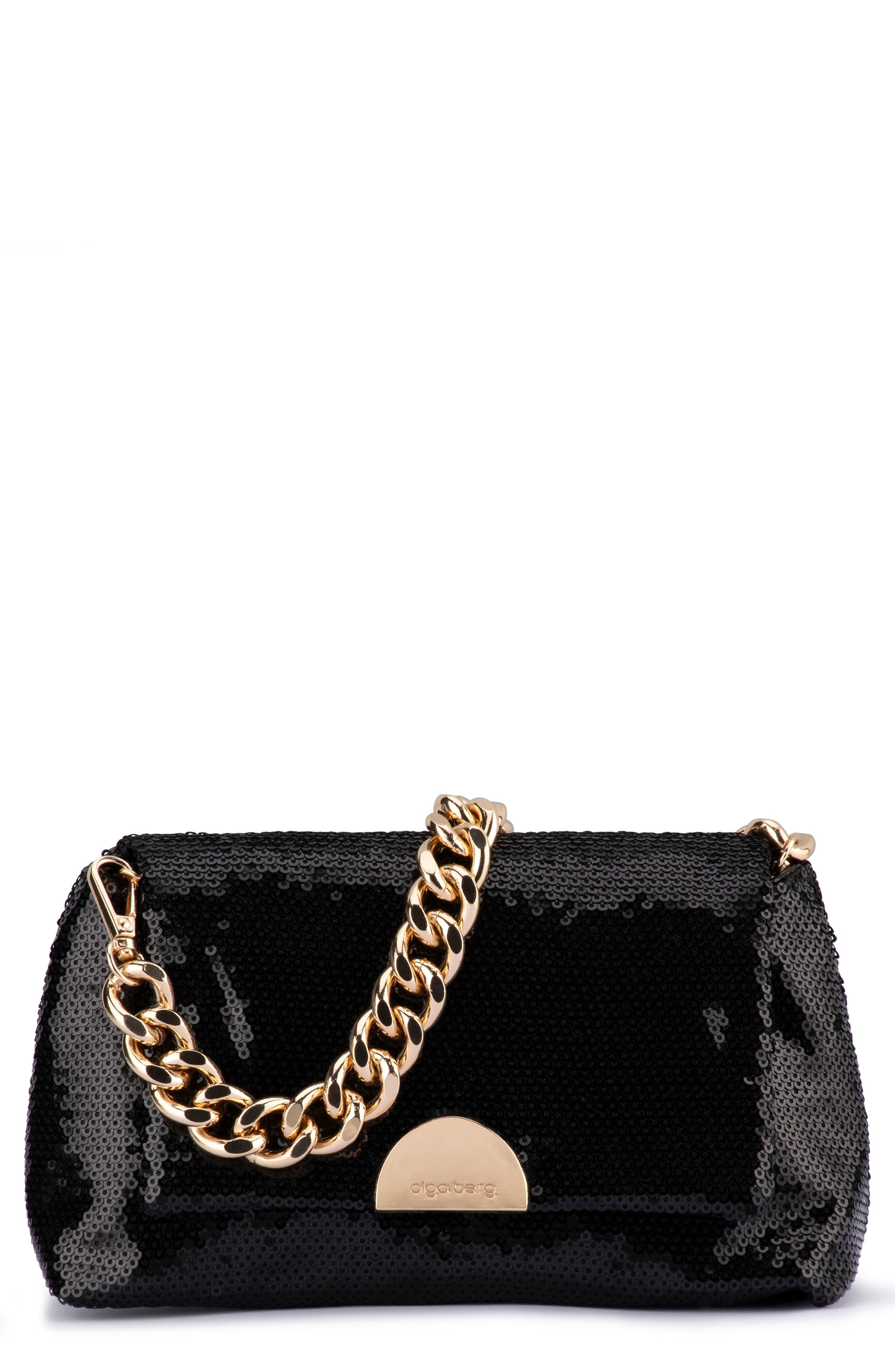 Olga Berg Lily Sequin Shoulder Bag in Black 